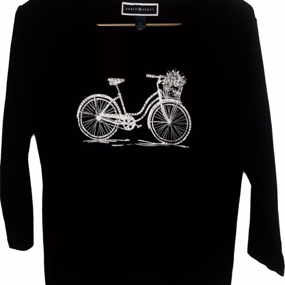Karen Scott Black 3/4 Length Slv Bedazzled Shirt - Picture 1 of 4
